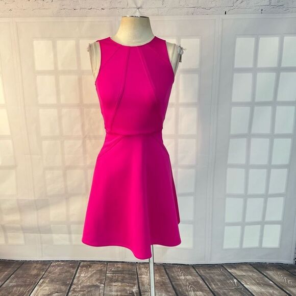 Ted Baker hot pink scuba sleeveless fit & flare mini dress ted size 0 or US 2 - Picture 1 of 10